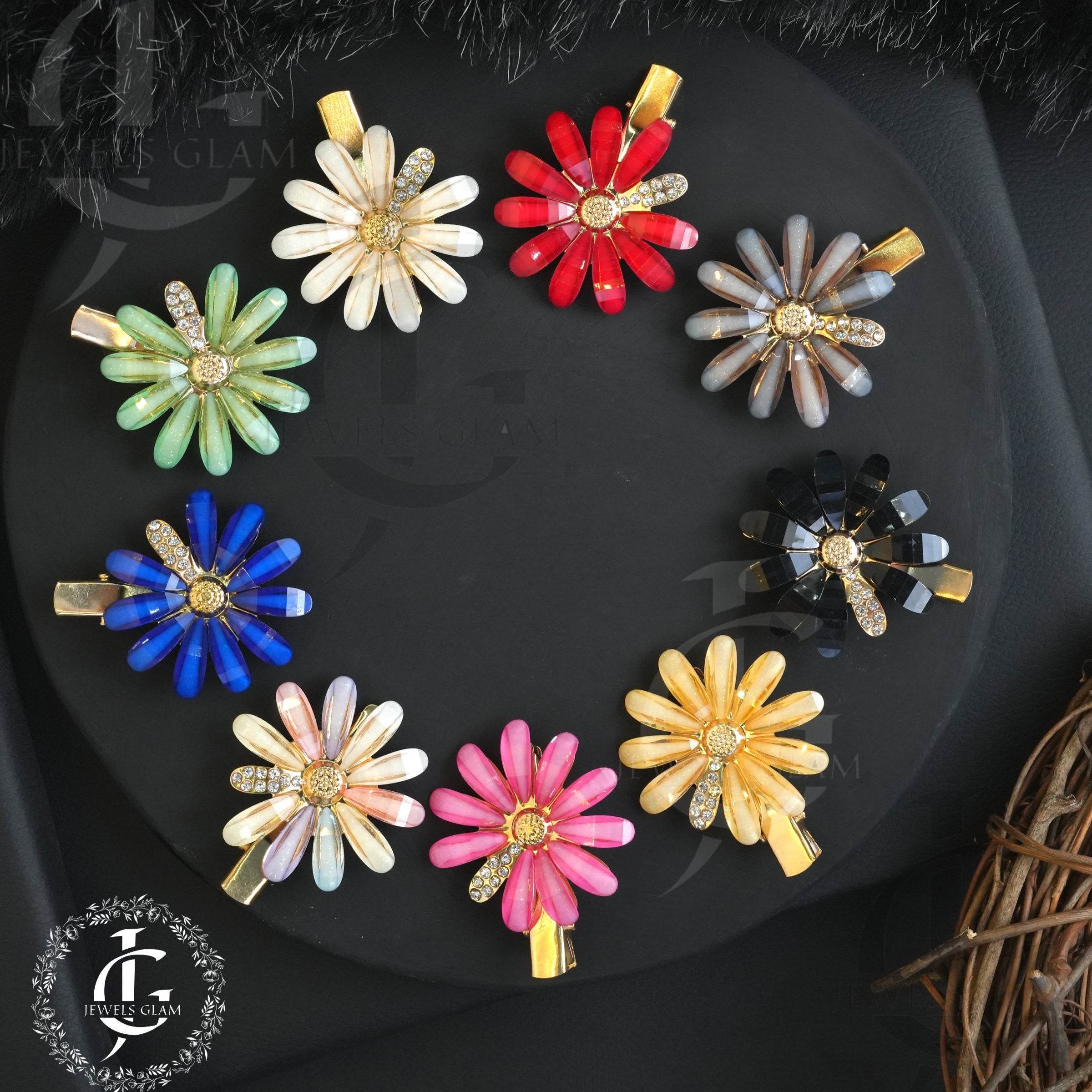 Vibrant Floral Crystal Metal Hair Pins