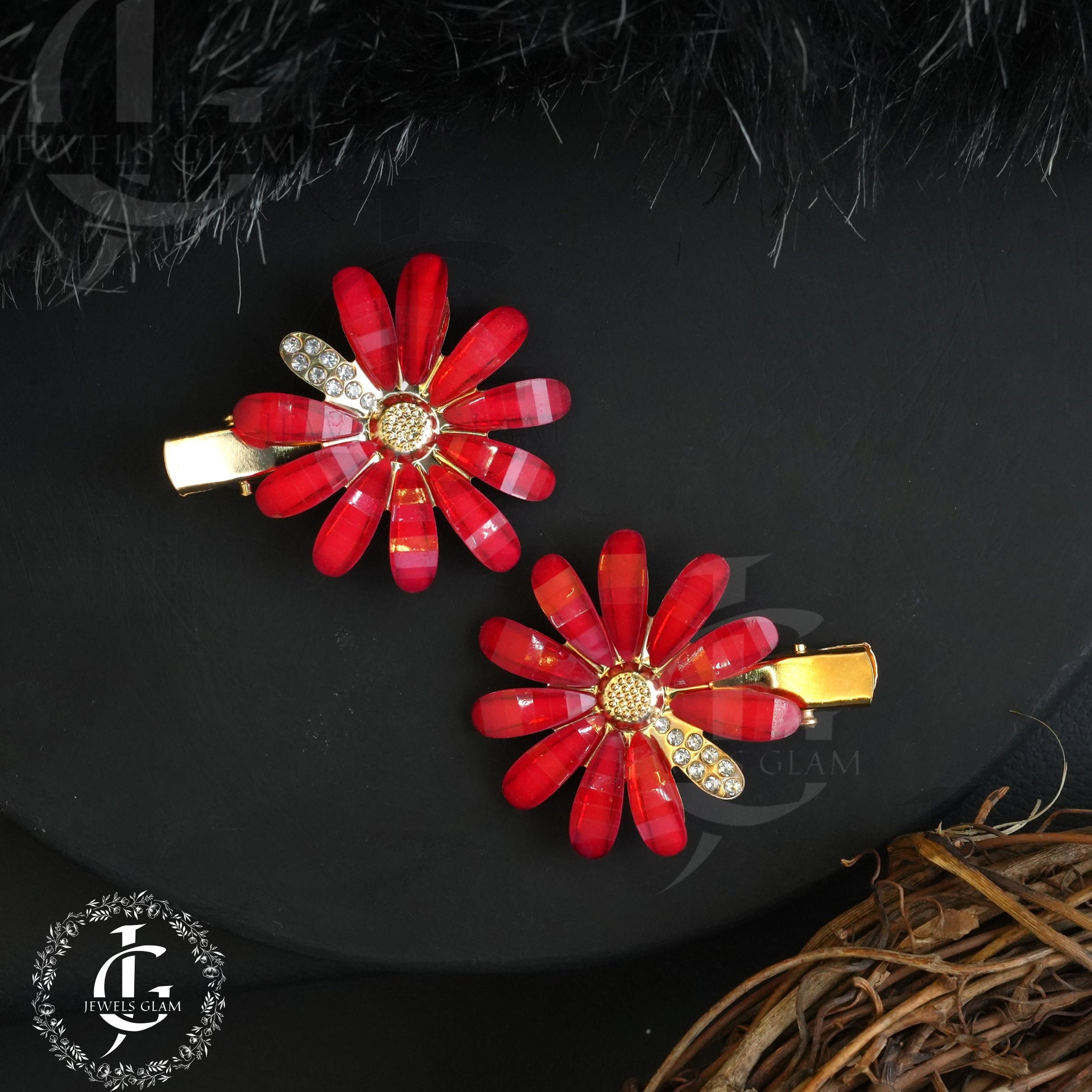 Vibrant Floral Crystal Metal Hair Pins