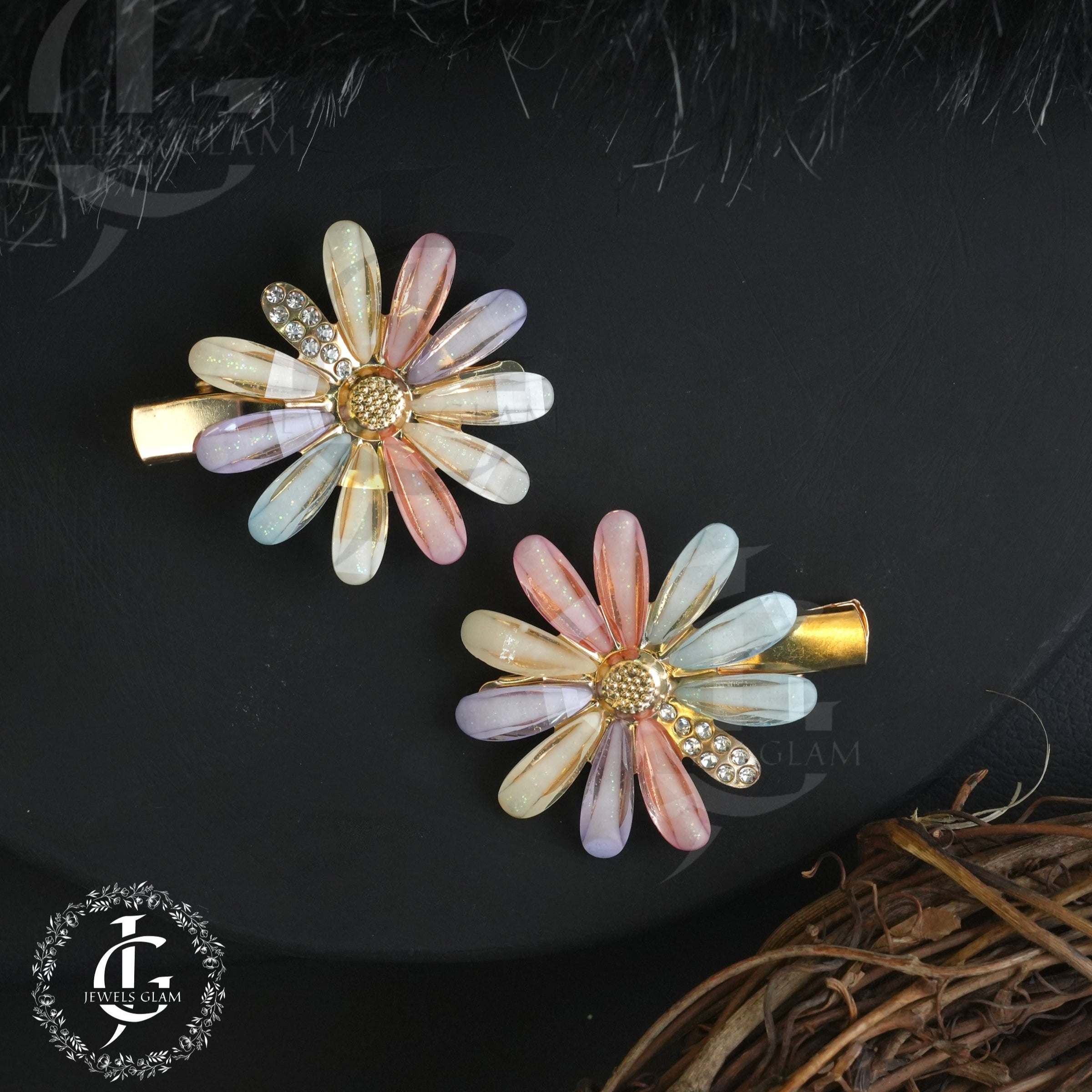 Vibrant Floral Crystal Metal Hair Pins