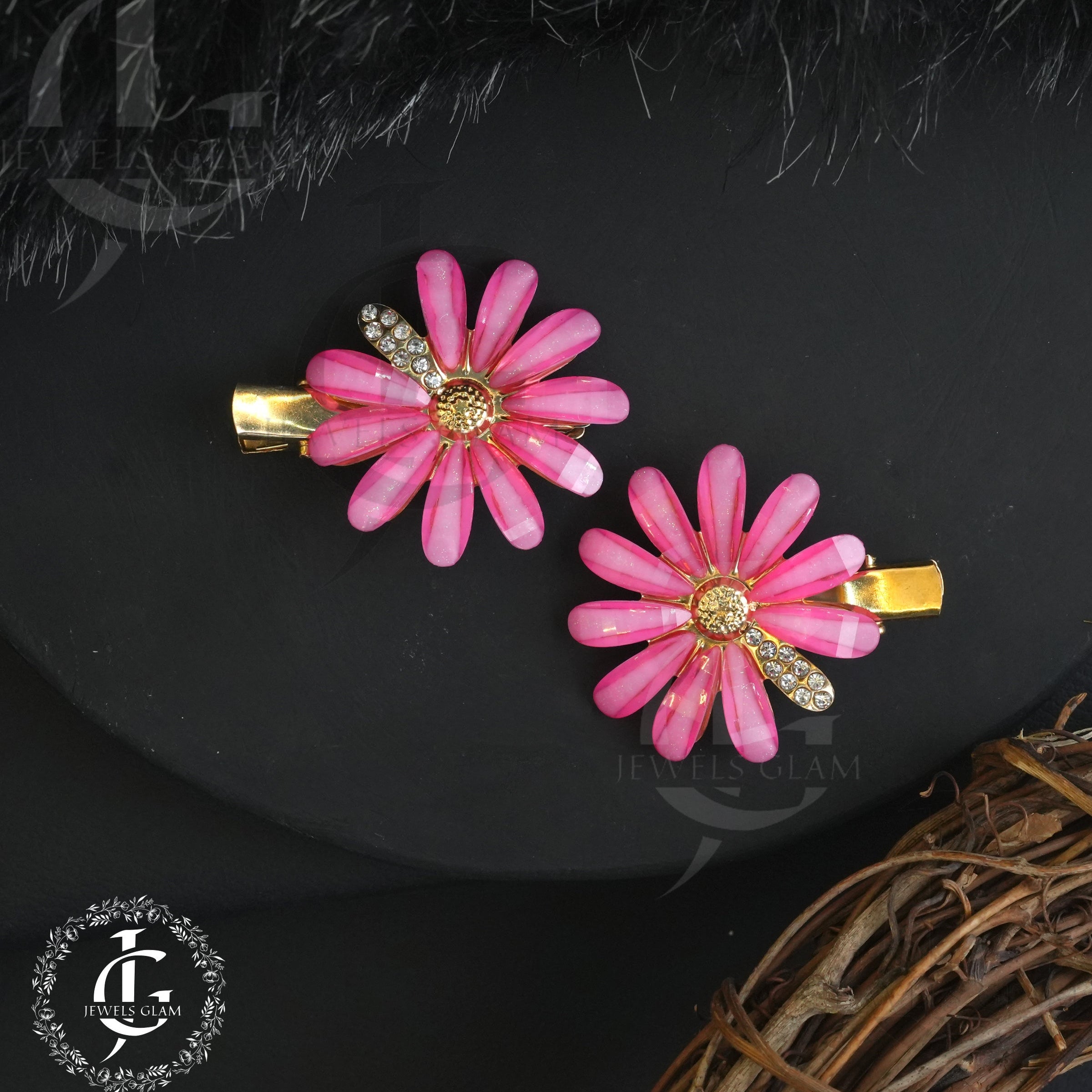 Vibrant Floral Crystal Metal Hair Pins