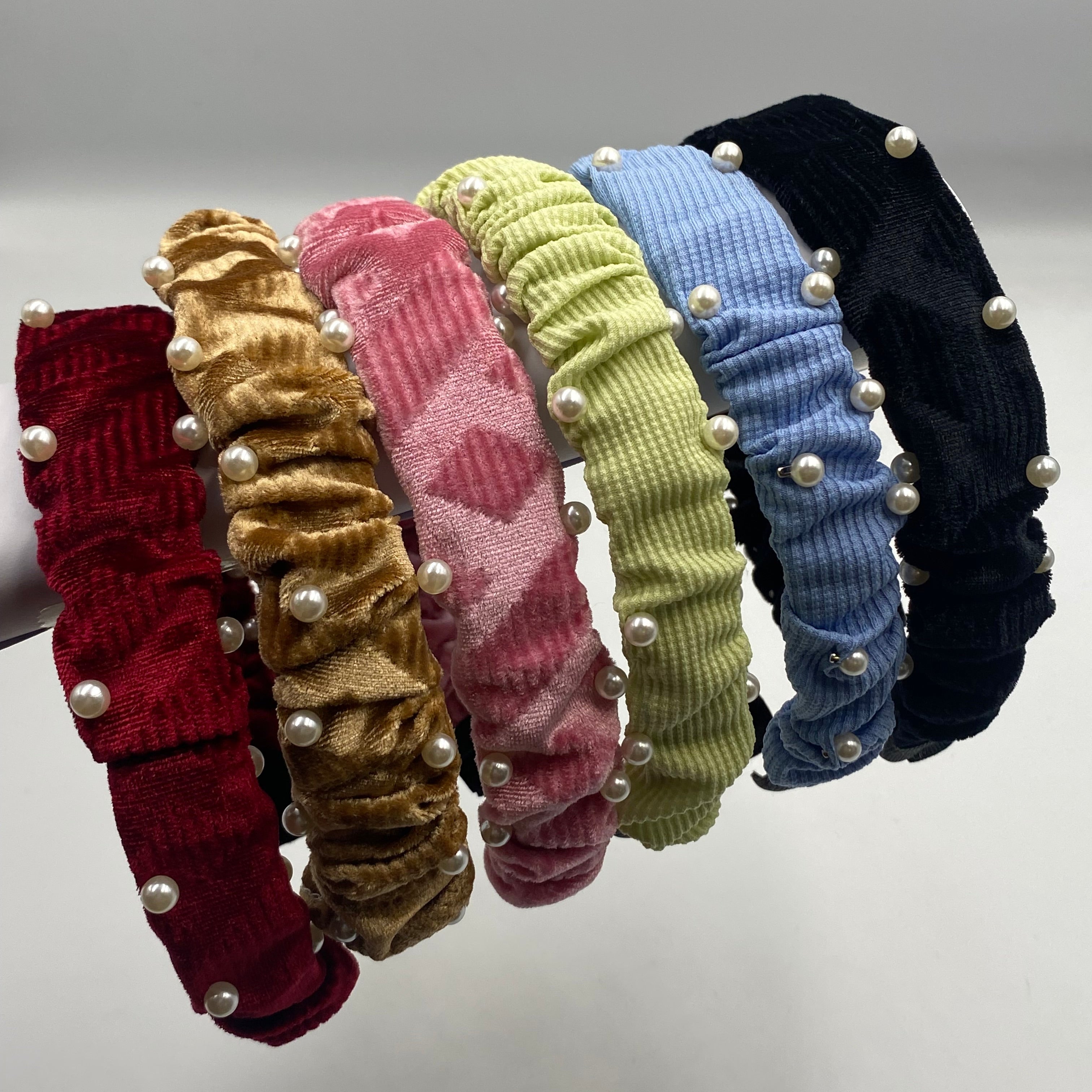 Velvet Pearl-Embellished Hairbands
