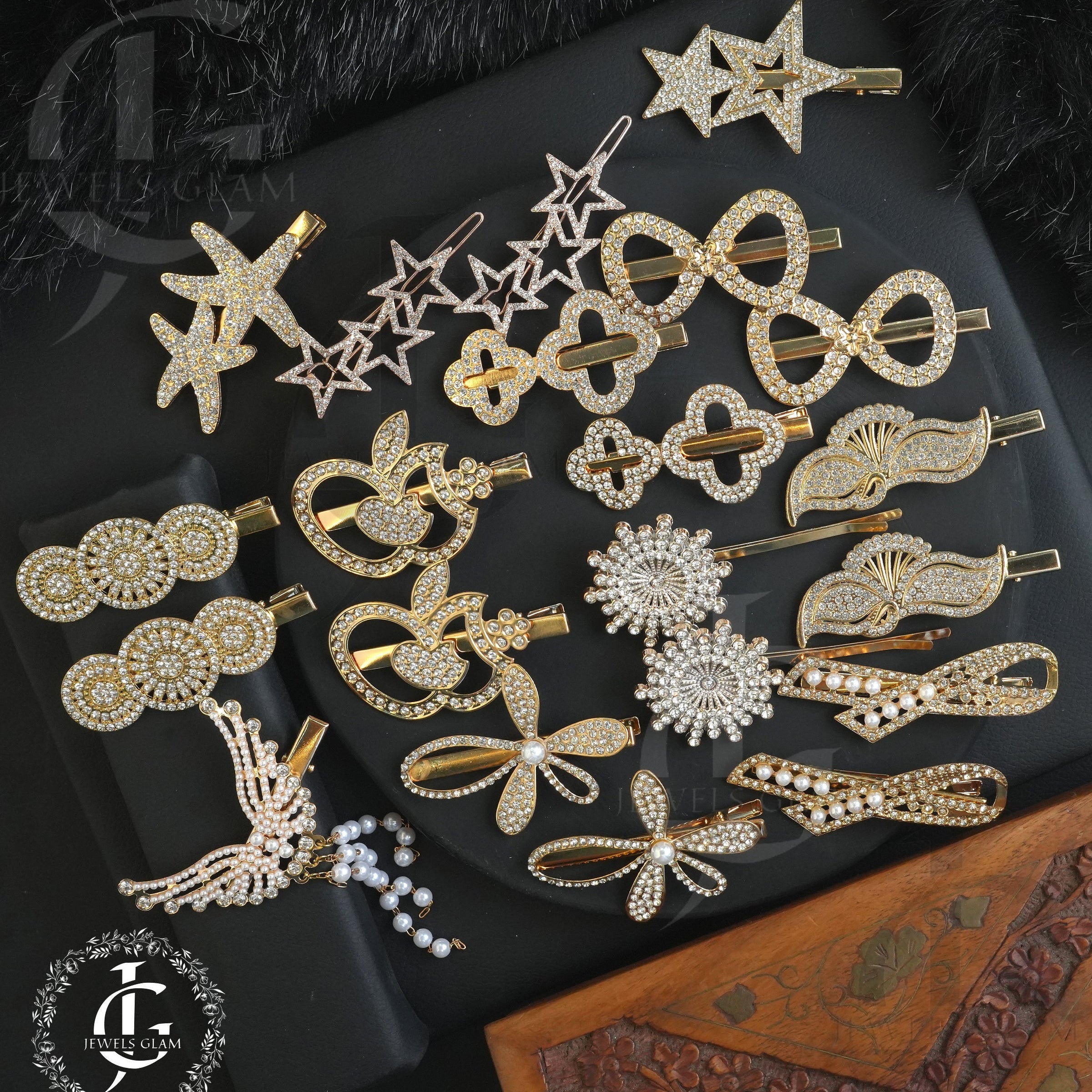 Gold Rhinestone Metal Hair Pins Pair