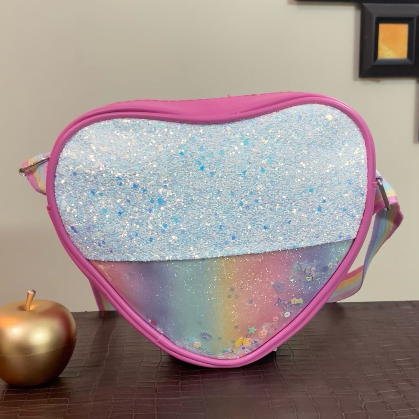Little Girls Sparkling Heart Crossbody Shoulder Bag