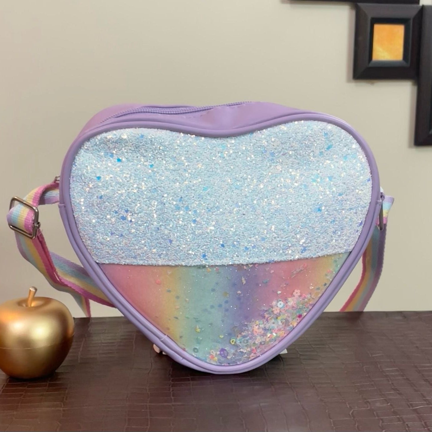 Little Girls Sparkling Heart Crossbody Shoulder Bag
