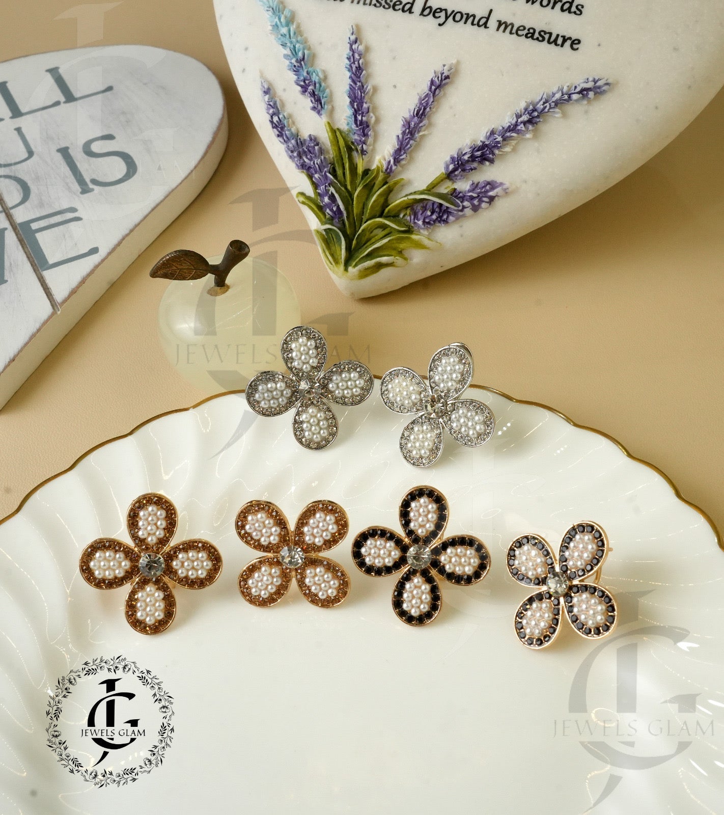 Silver Pearl Blossom Stud Earrings