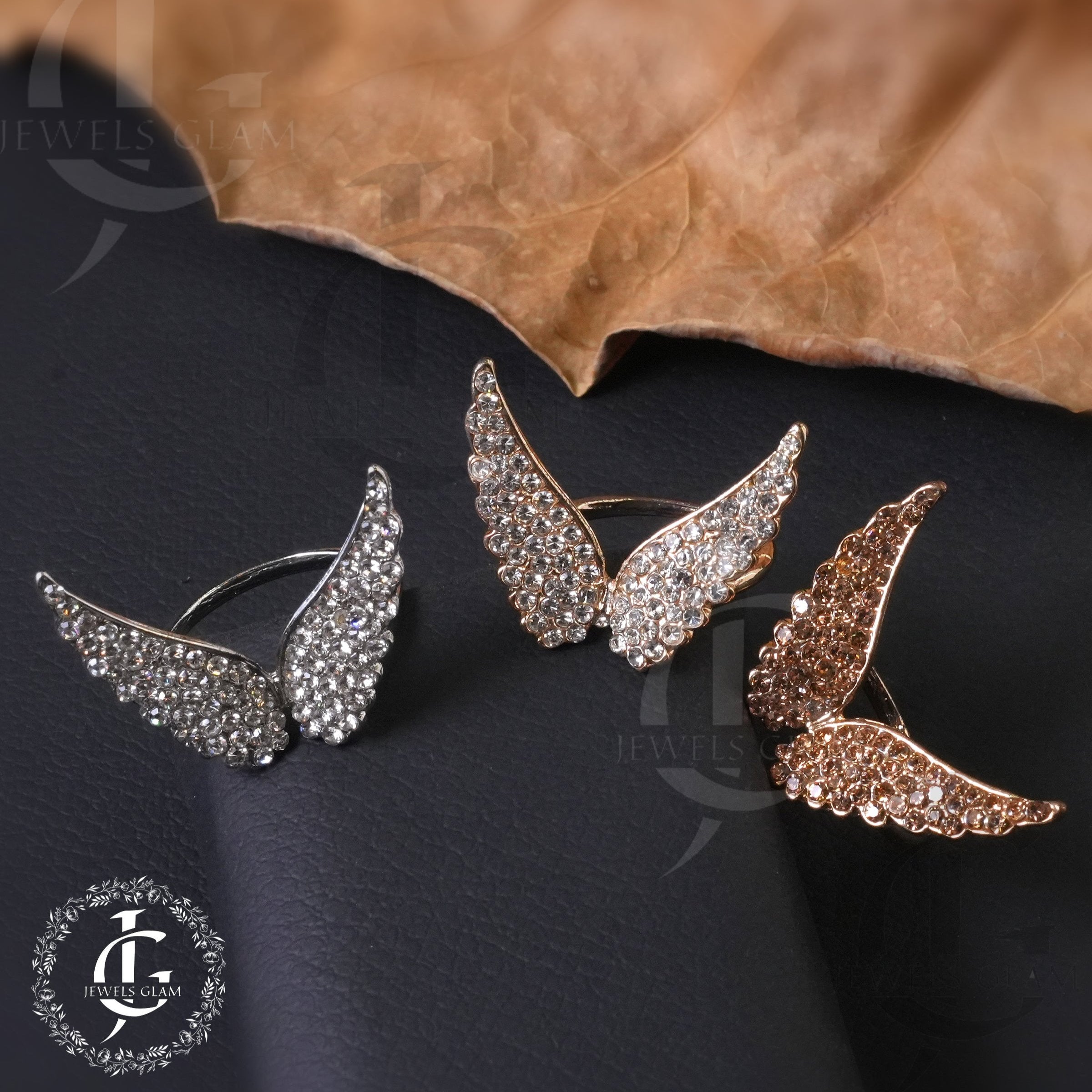 Gold Stone Studded Angel Wings Ring