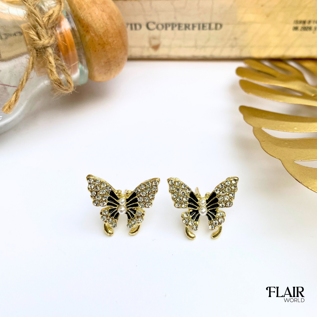 Sparkling Butterfly Pearl Stud Earrings