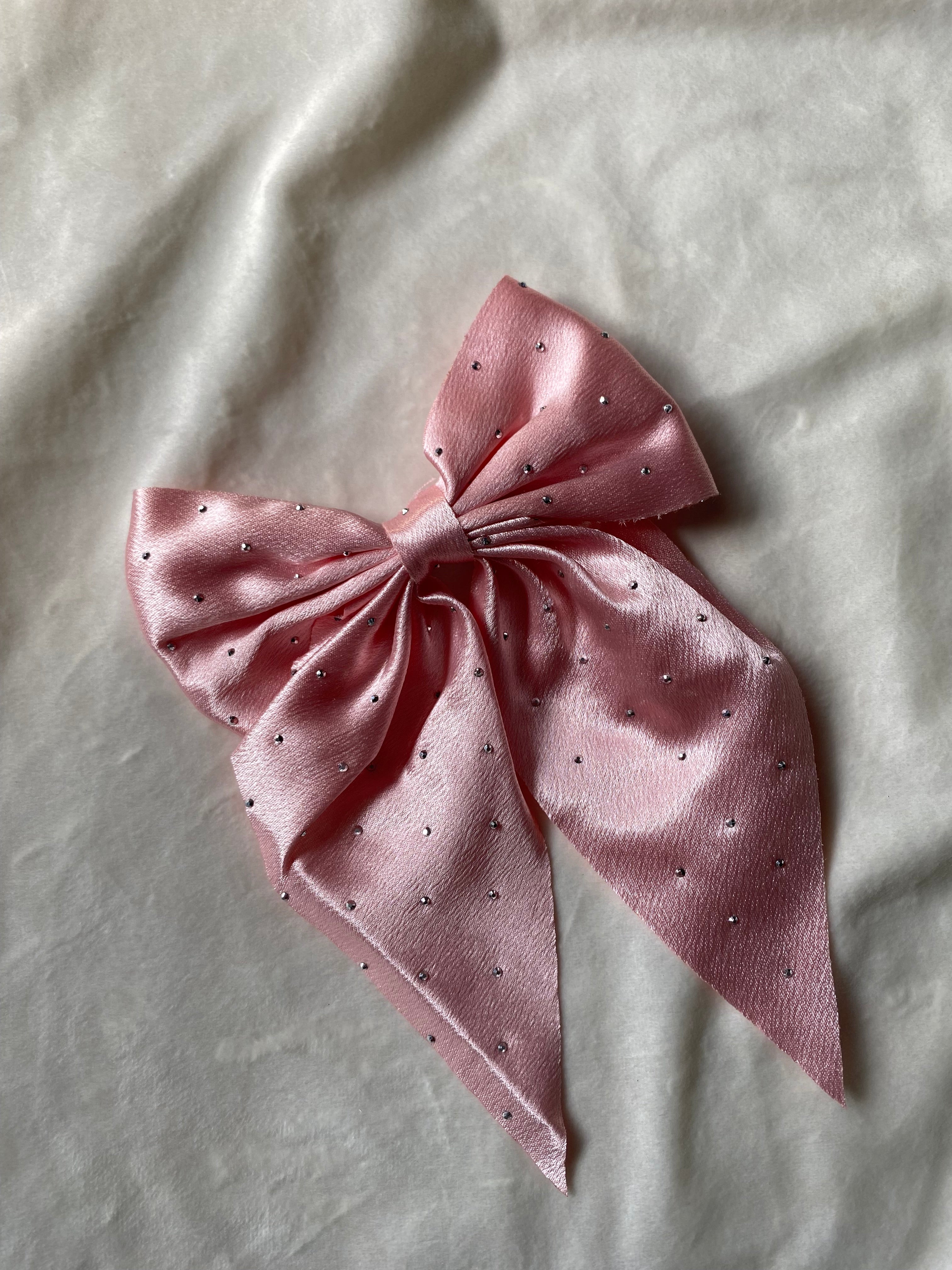 Luxe Satin Rhinestone Bow Hair Pins