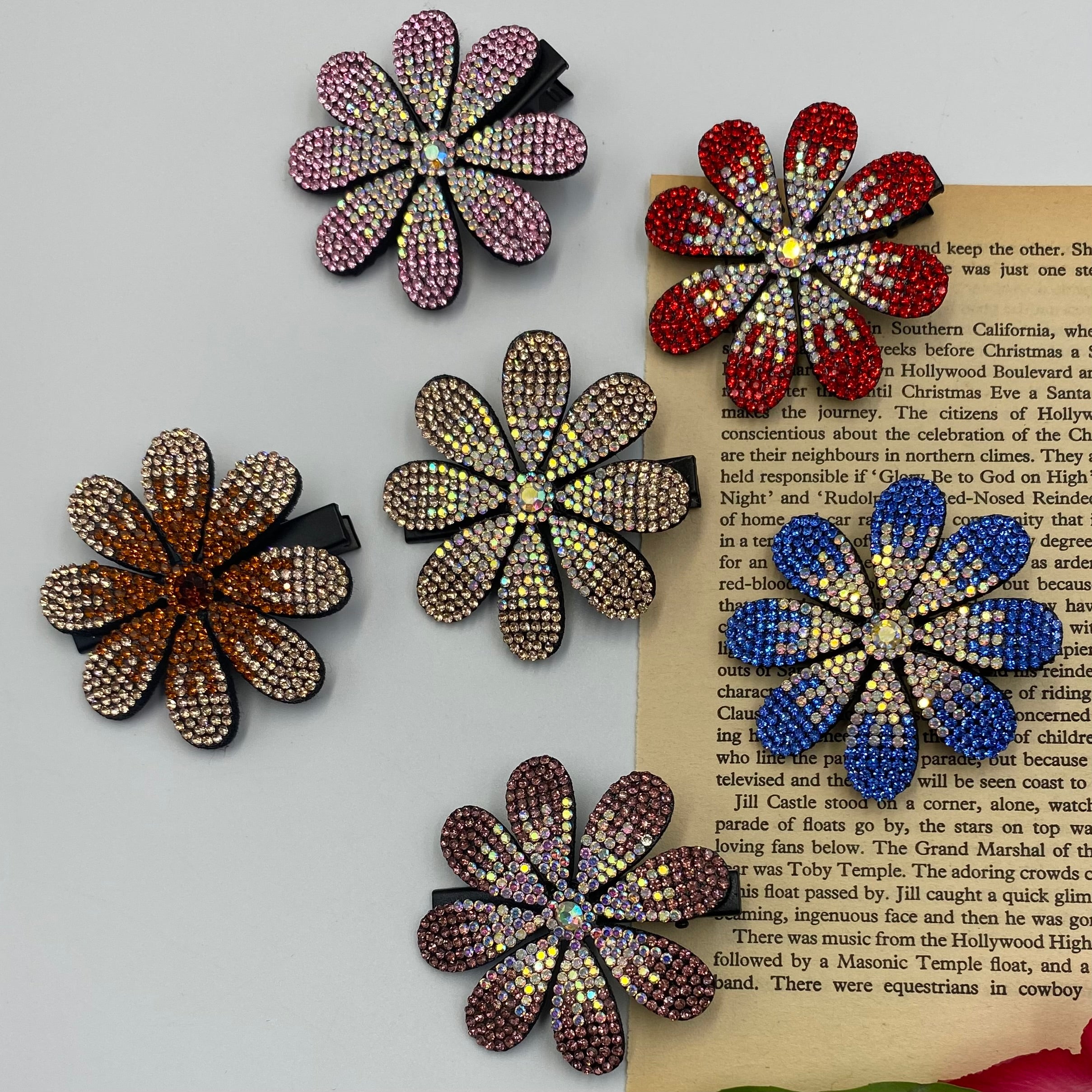 Sparkling Daisy Rhinestone Hair Clips