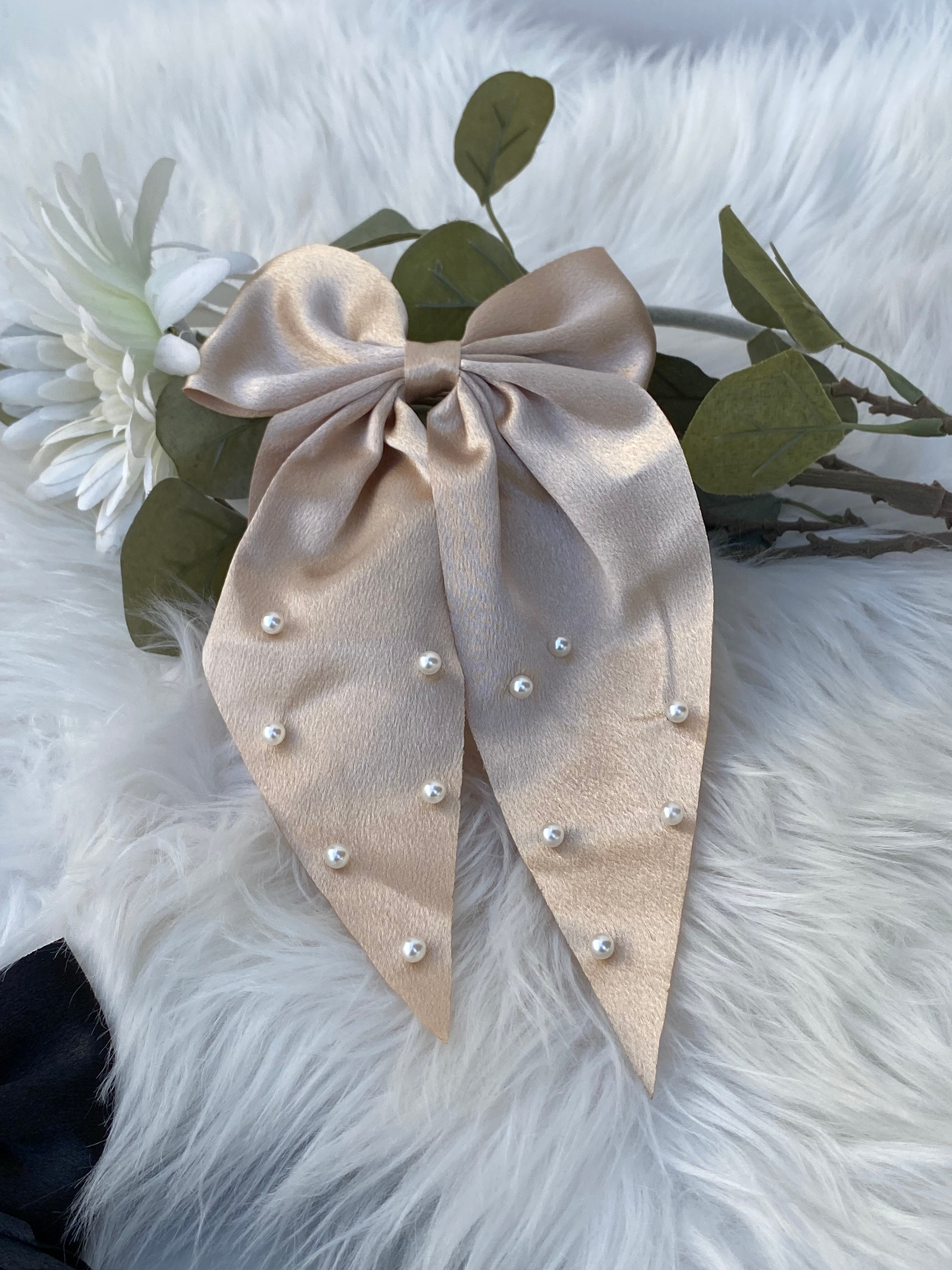 Elegant Satin Pearl Bow Hair
