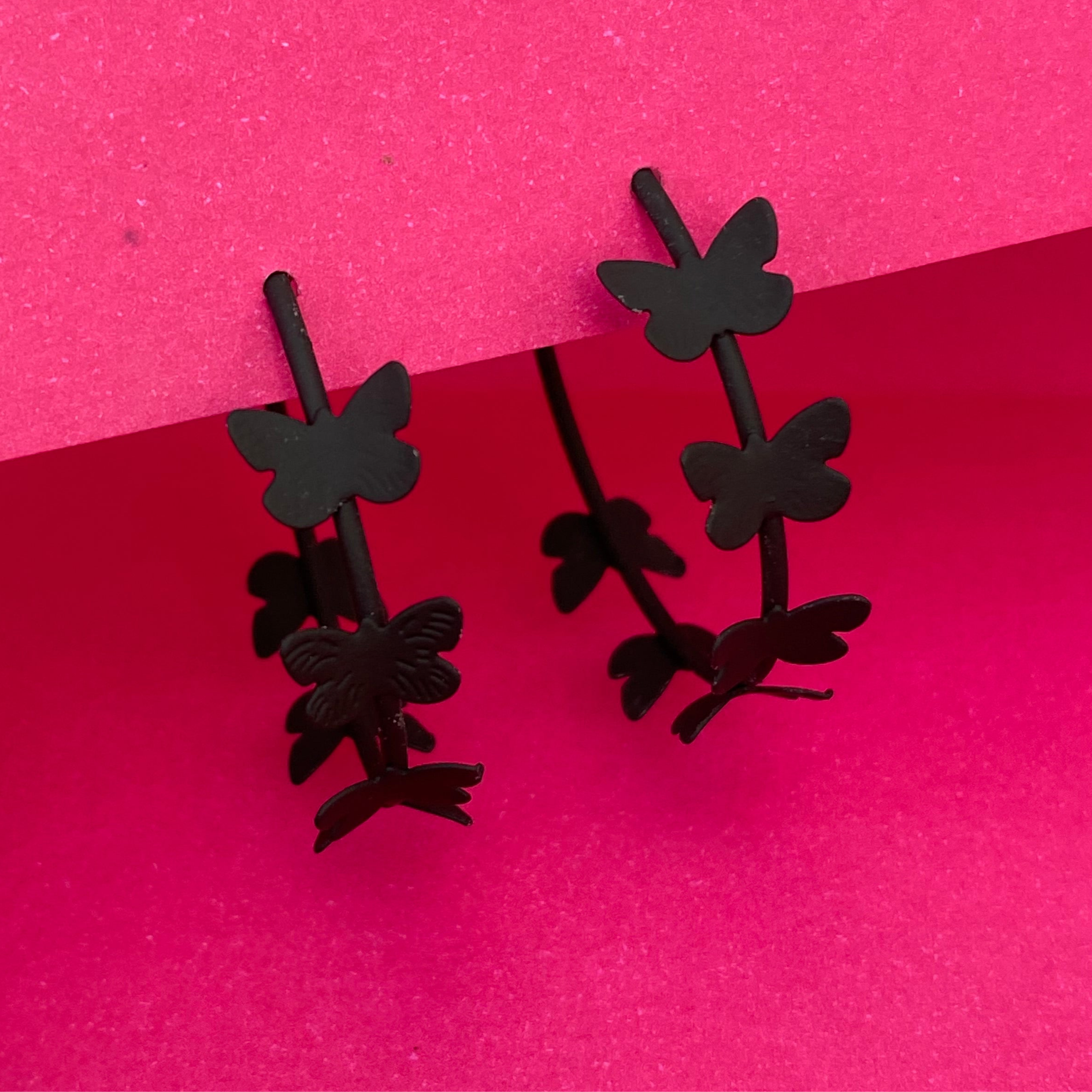 Matte Black Butterfly Hoop Earrings