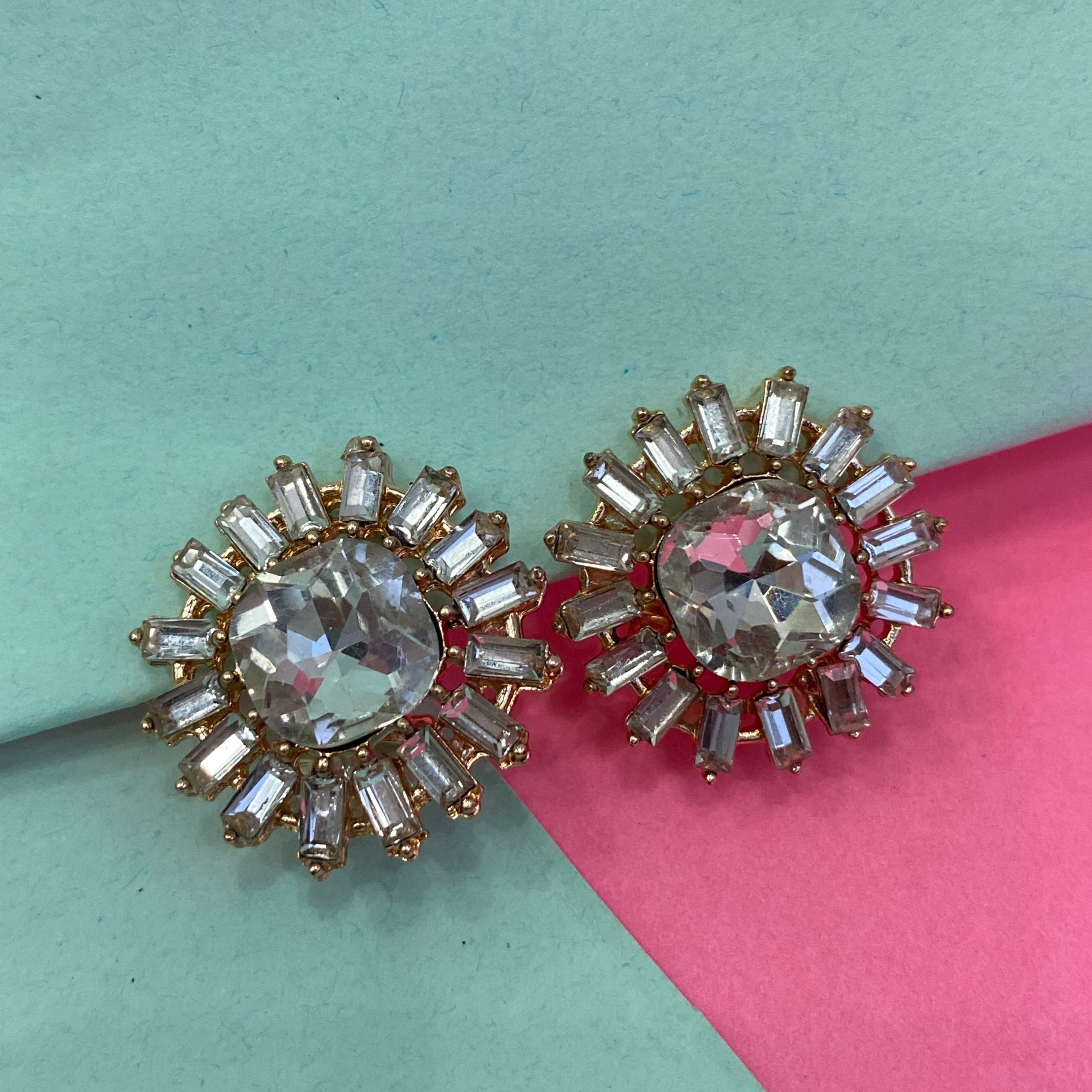 Radiant Sunburst Crystal Stud Earrings