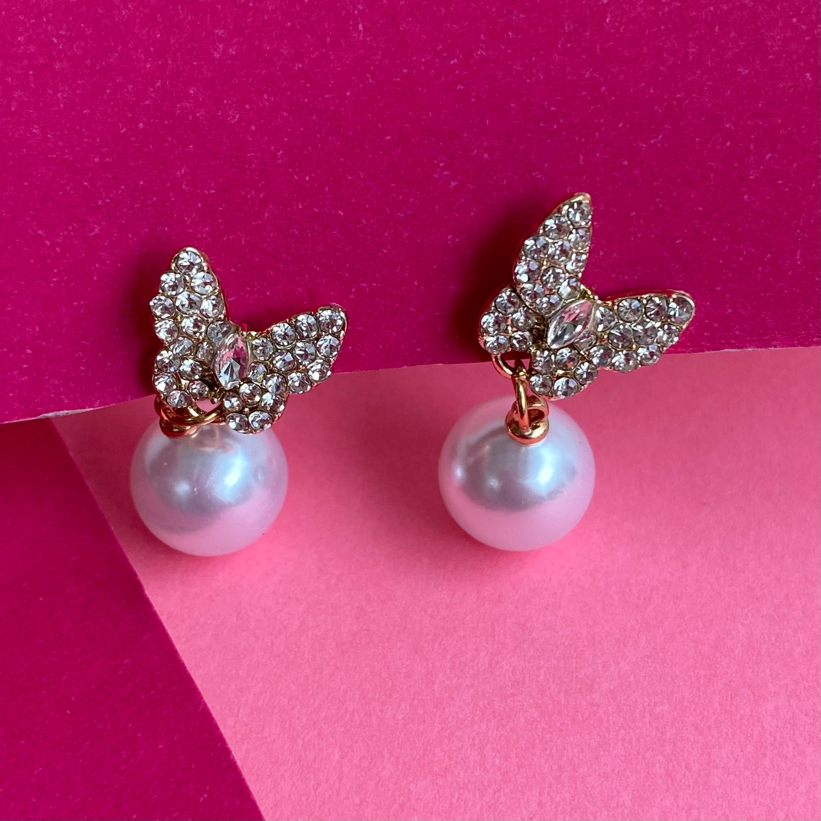 Enchanting Butterfly Pearl Drop Earrings