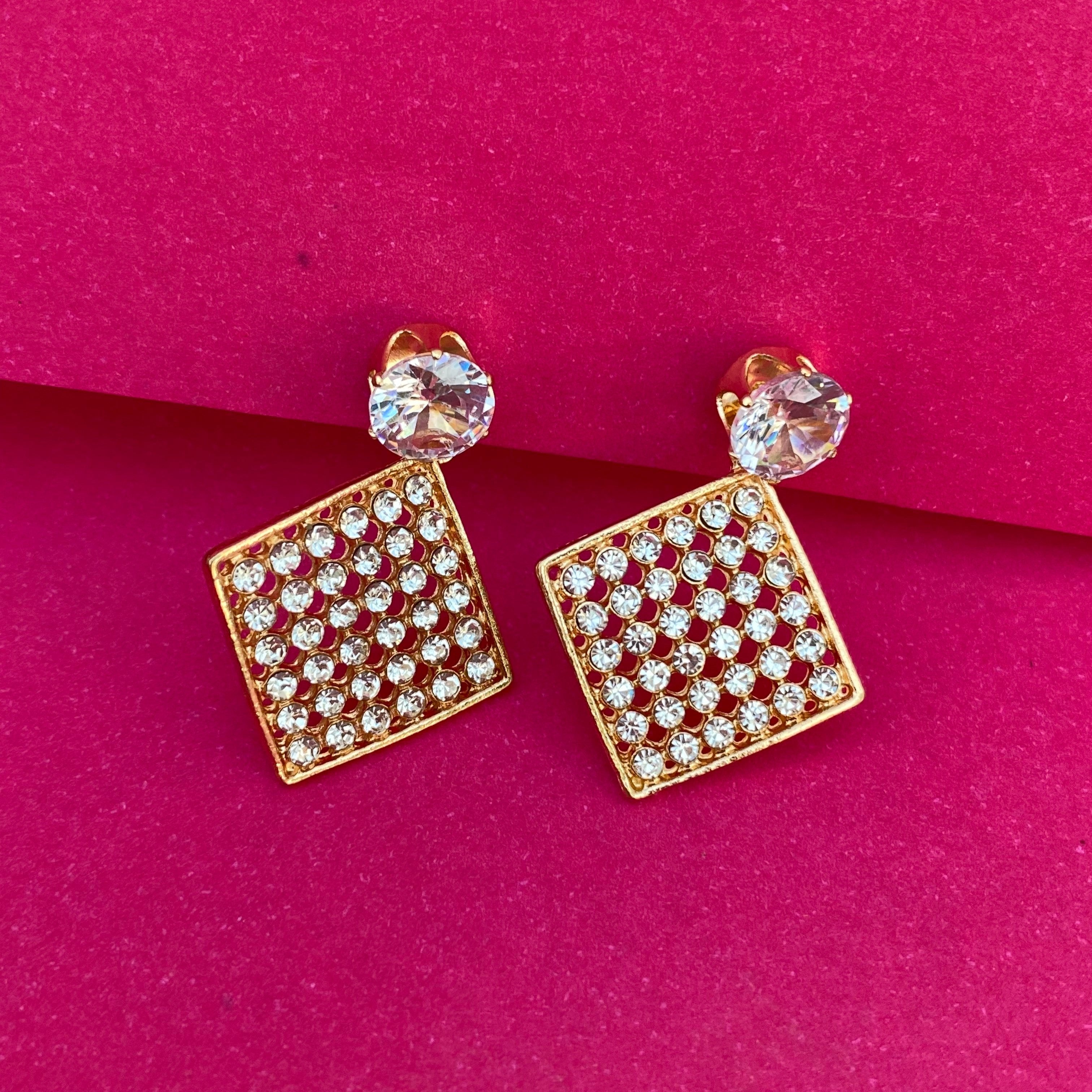 Crystal Grid Square Drop Earrings