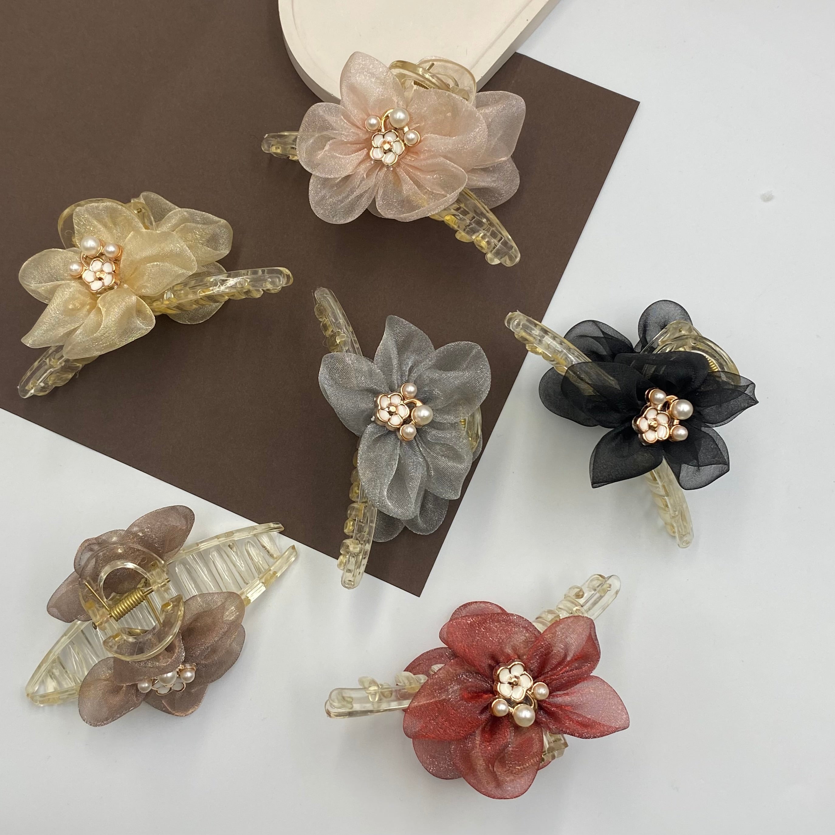 Elegant Sheer Flower Hair Claw Clips