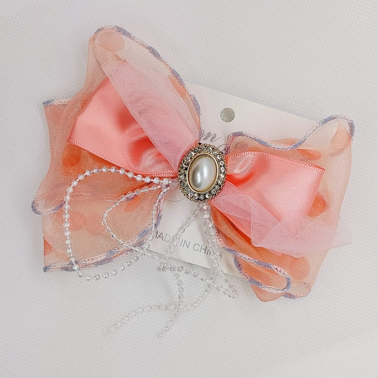 Pastel Sheer Bow Hair Clips with Pearl Embellishments