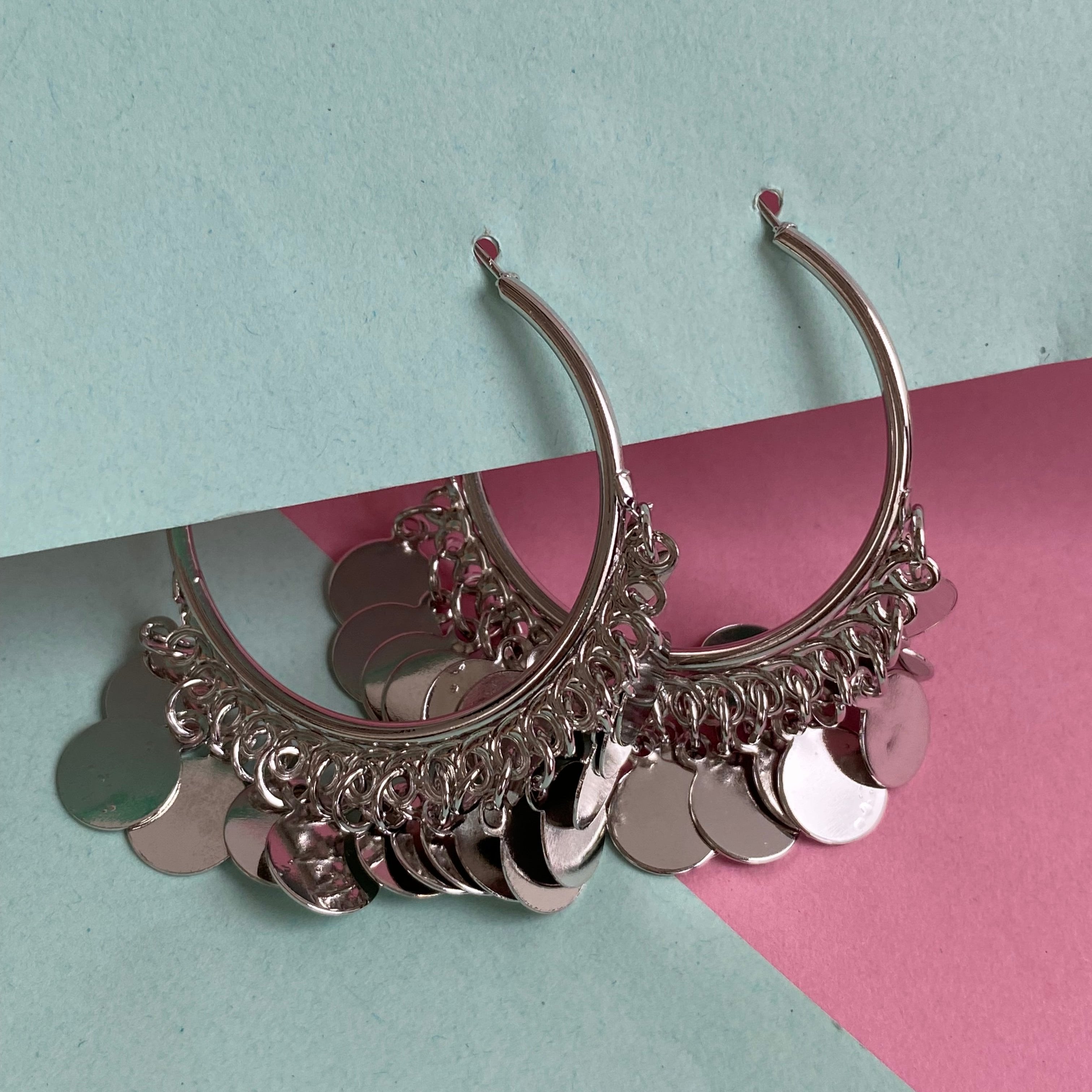 Silver Charm Hoop Earrings
