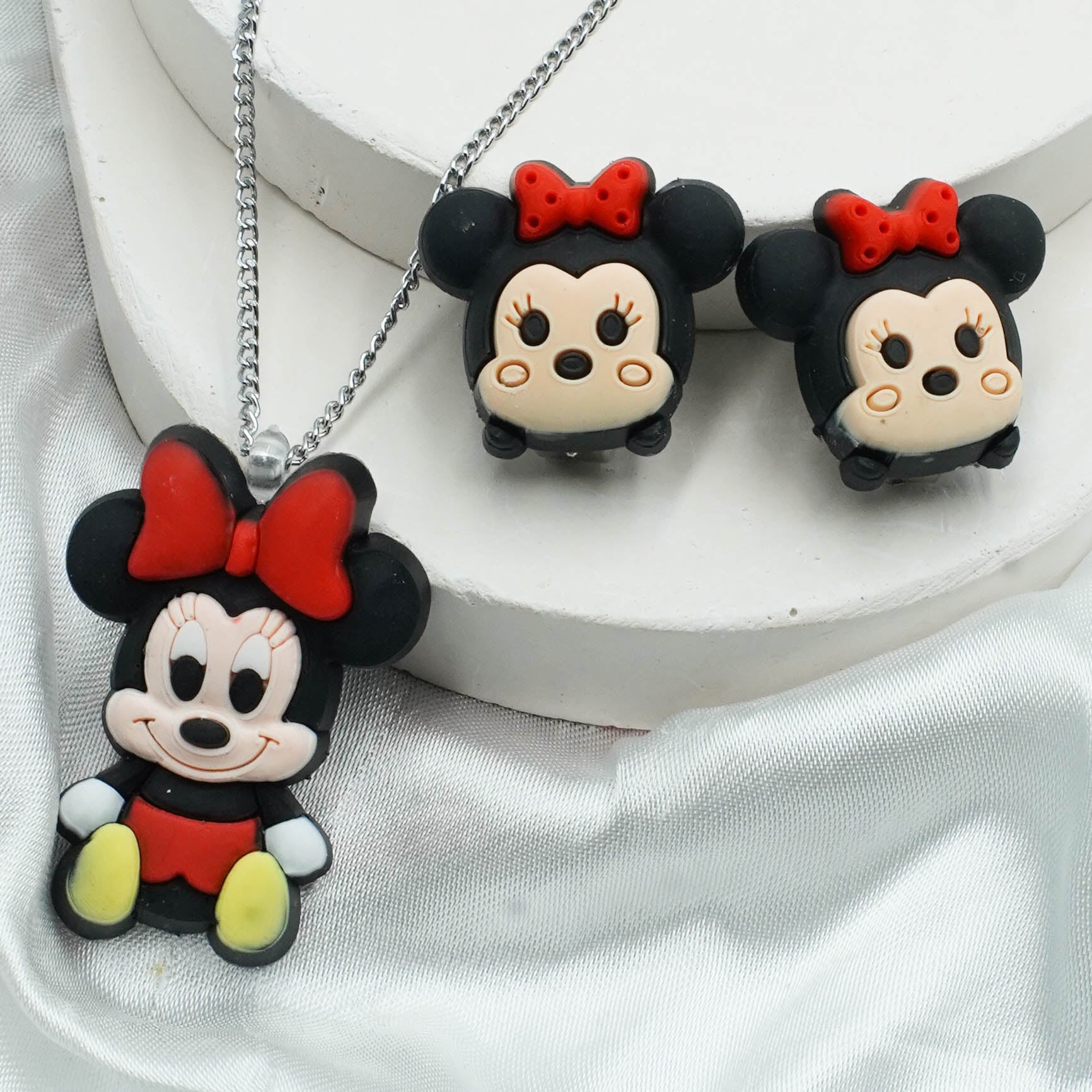 Minnie Mouse Charm Necklace and Earrings Set