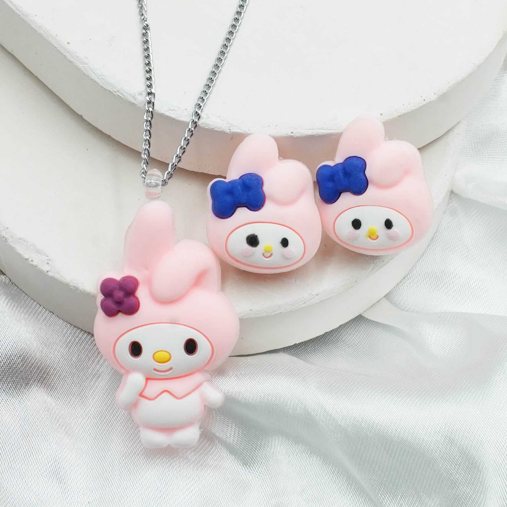 Adorable Bunny Pendant Necklace and Earrings Set