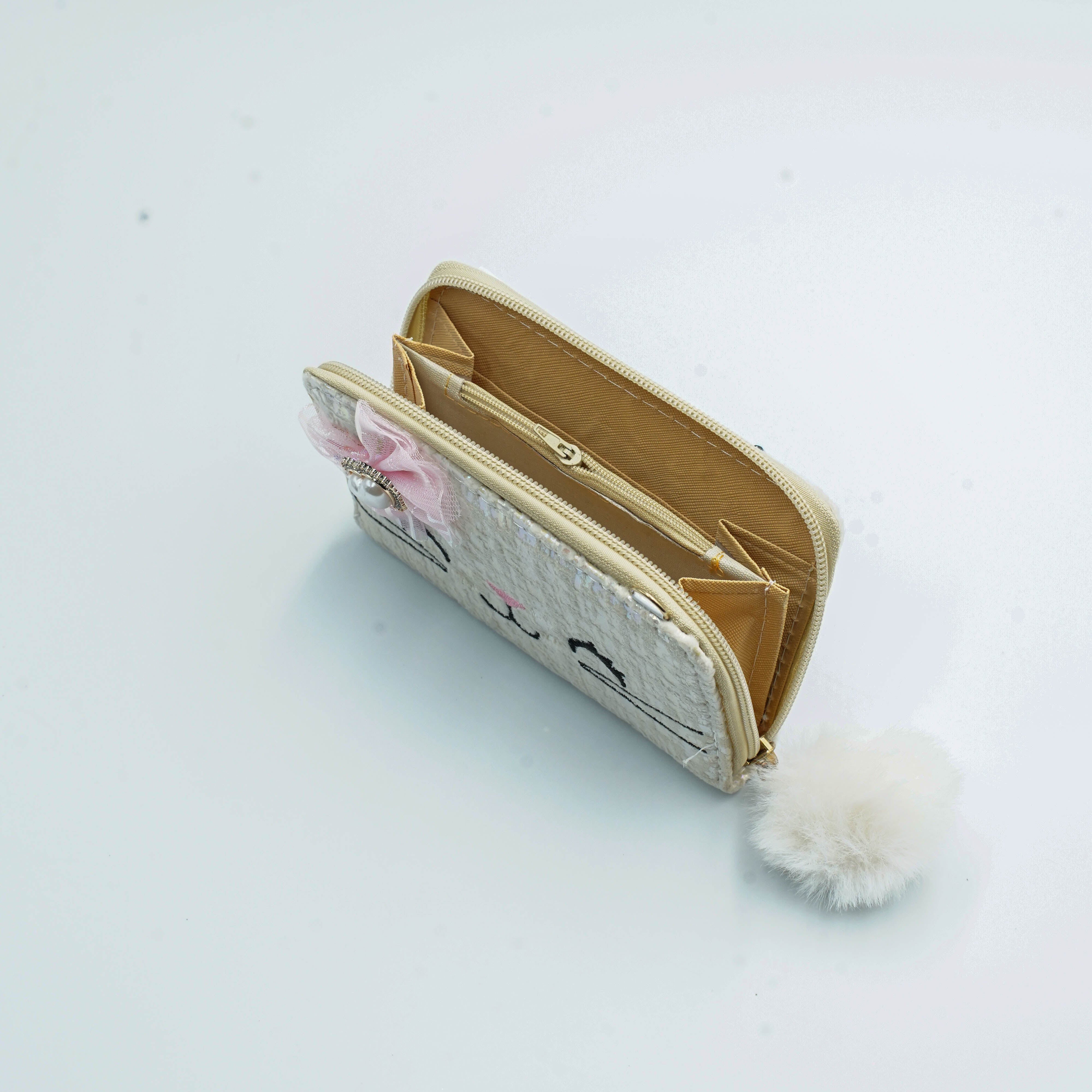 Kitten Purse Gold White