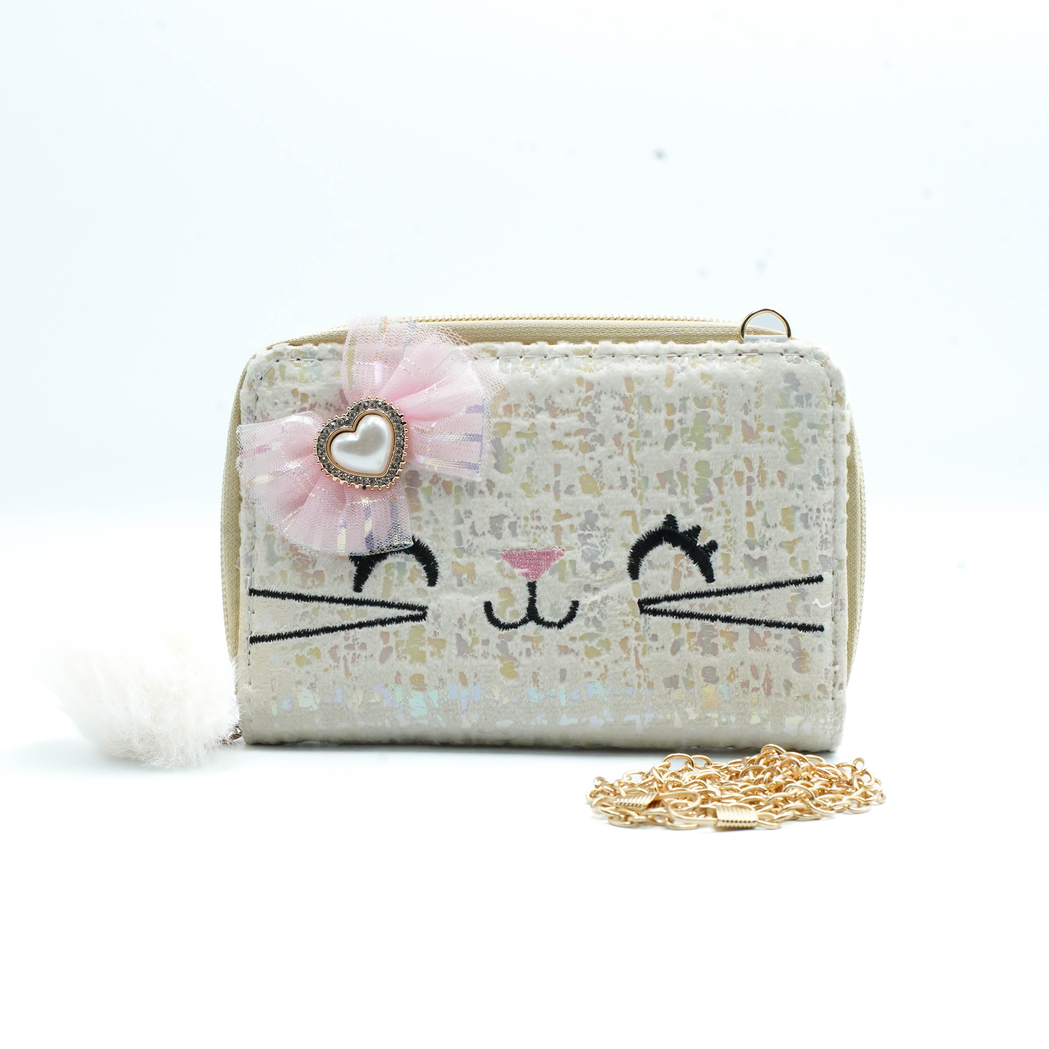 Kitten Purse Gold White