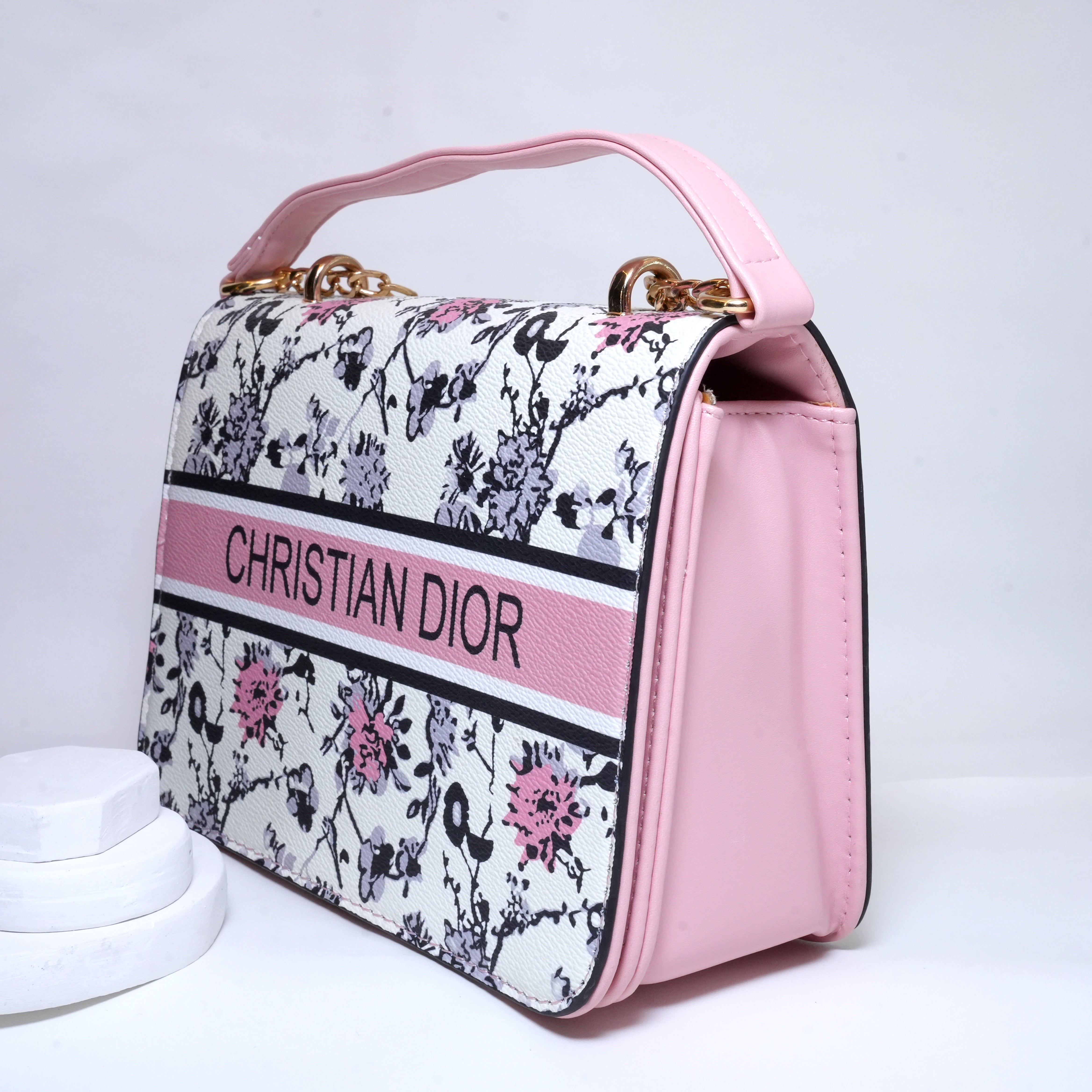 Pink & White Printed Crossbody Bag