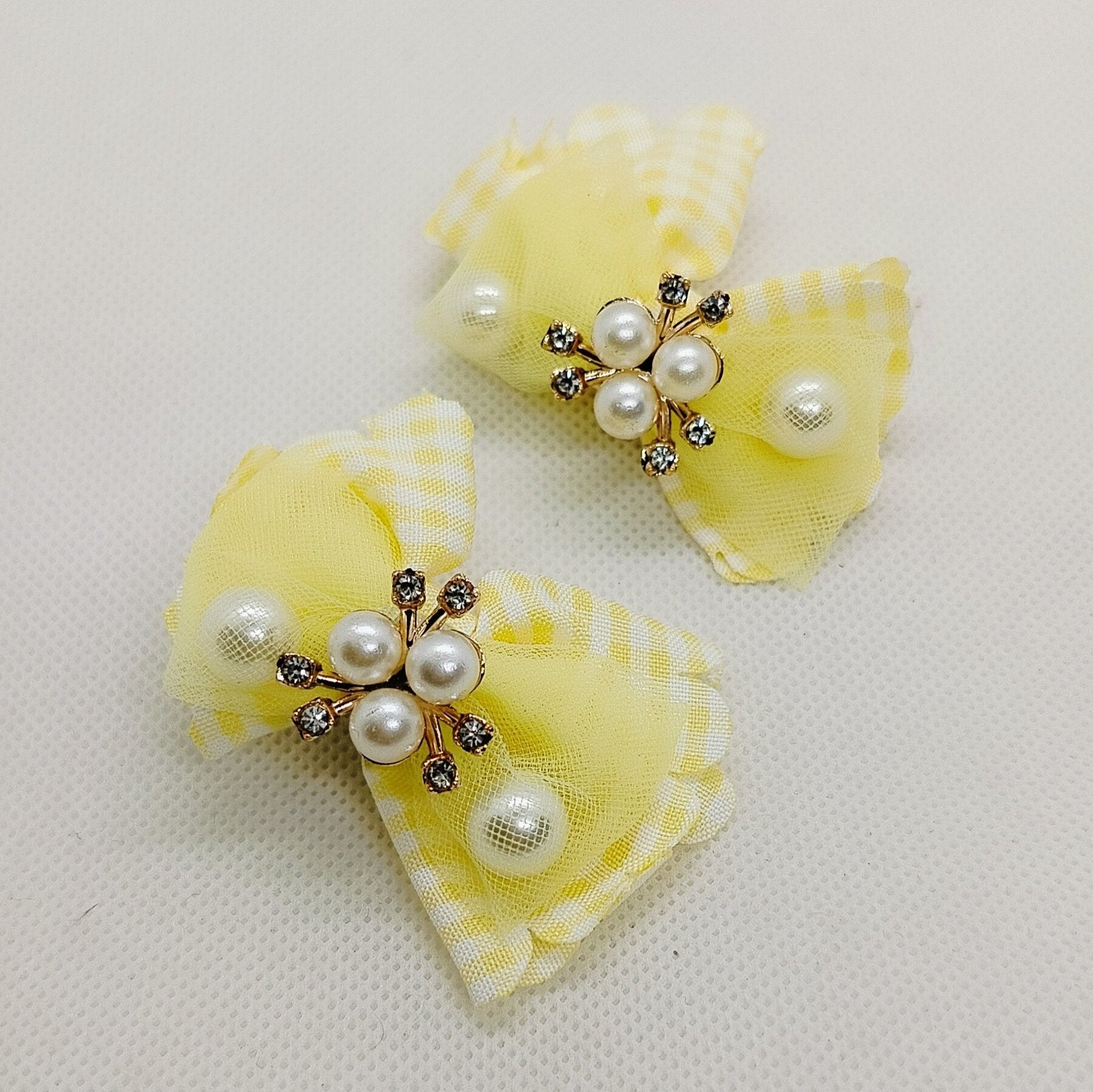 Gingham Pearl Bow Hair Clips(Pair)