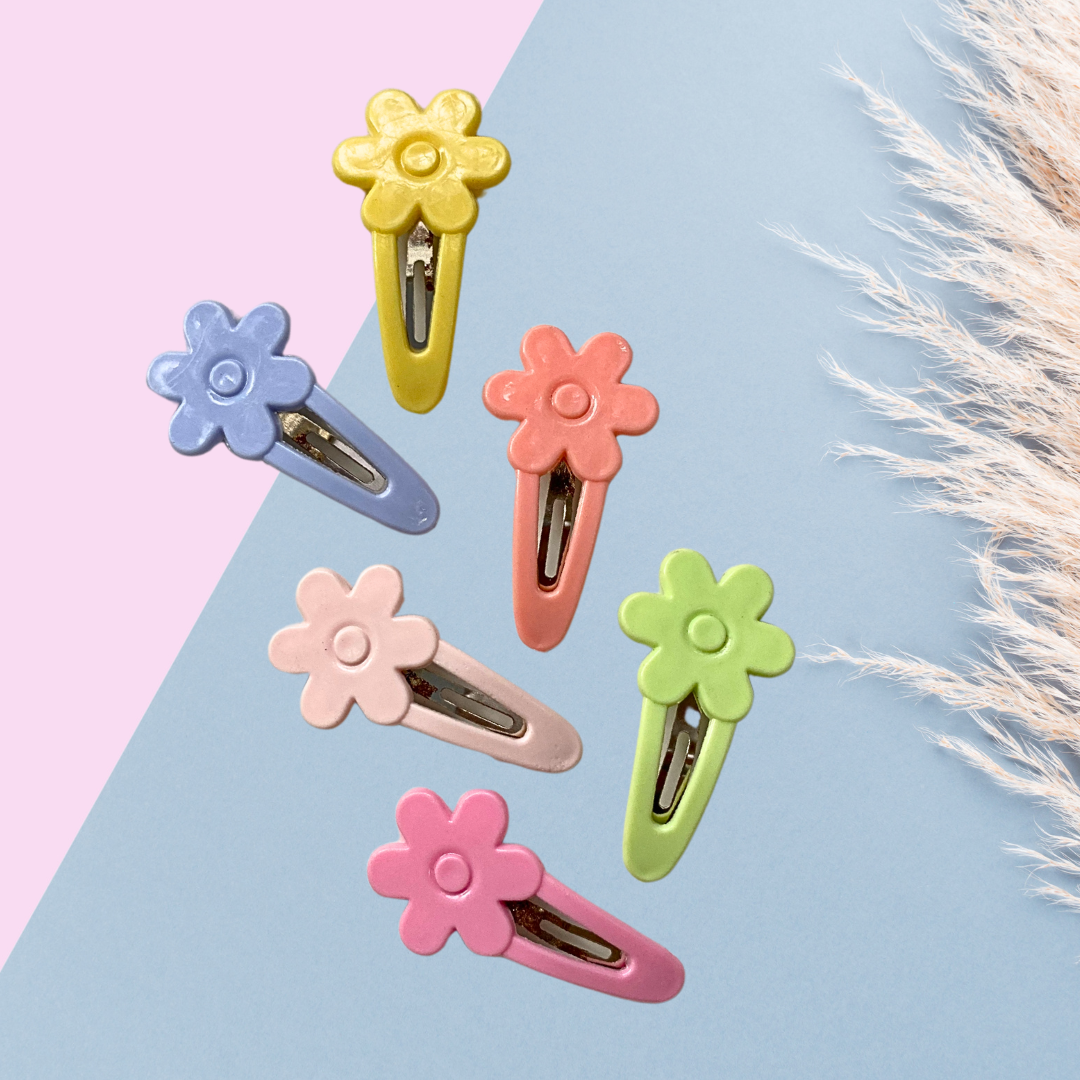 Pastel Flower Hair Snap Clips