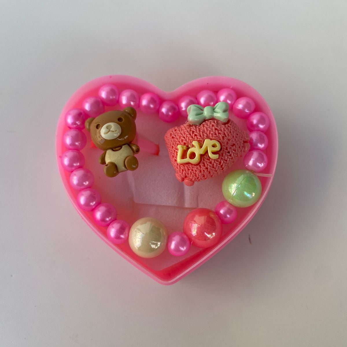 Adorable Heart-Shaped Bracelet & Ring Gift Set for Kids