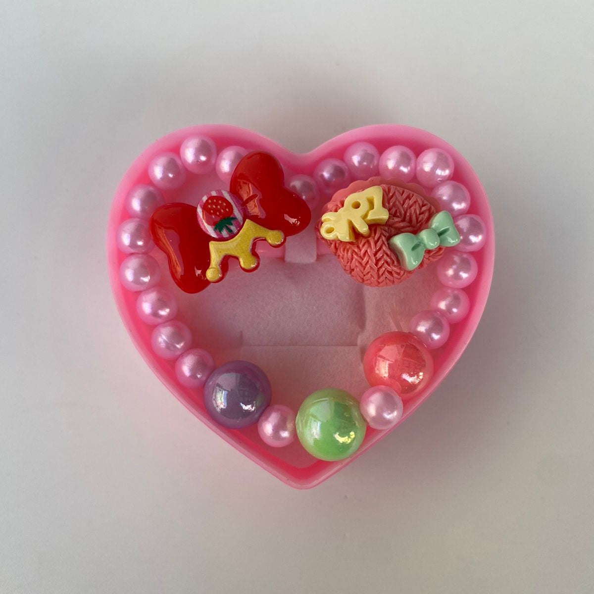 Cute Heart-Shaped Kids Bracelet & Rings Jewelry Set