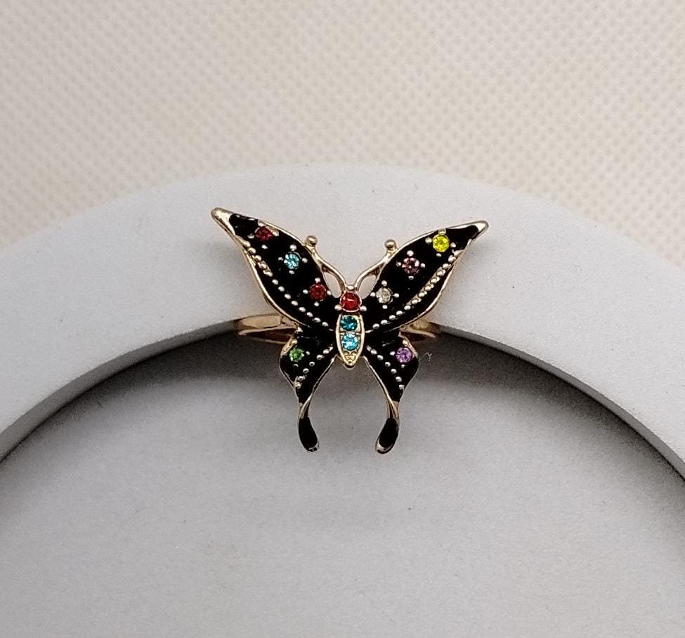 Elegant Butterfly Ring with Colorful Crystals