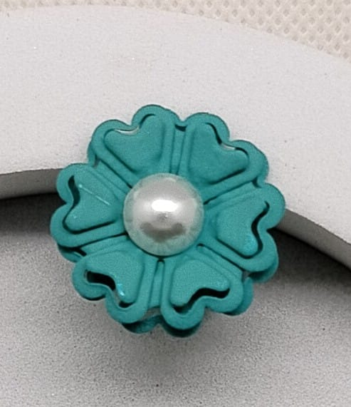 Matte Flower Adjustable Ring With Pearl