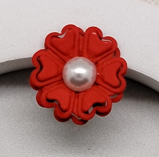 Matte Flower Adjustable Ring With Pearl