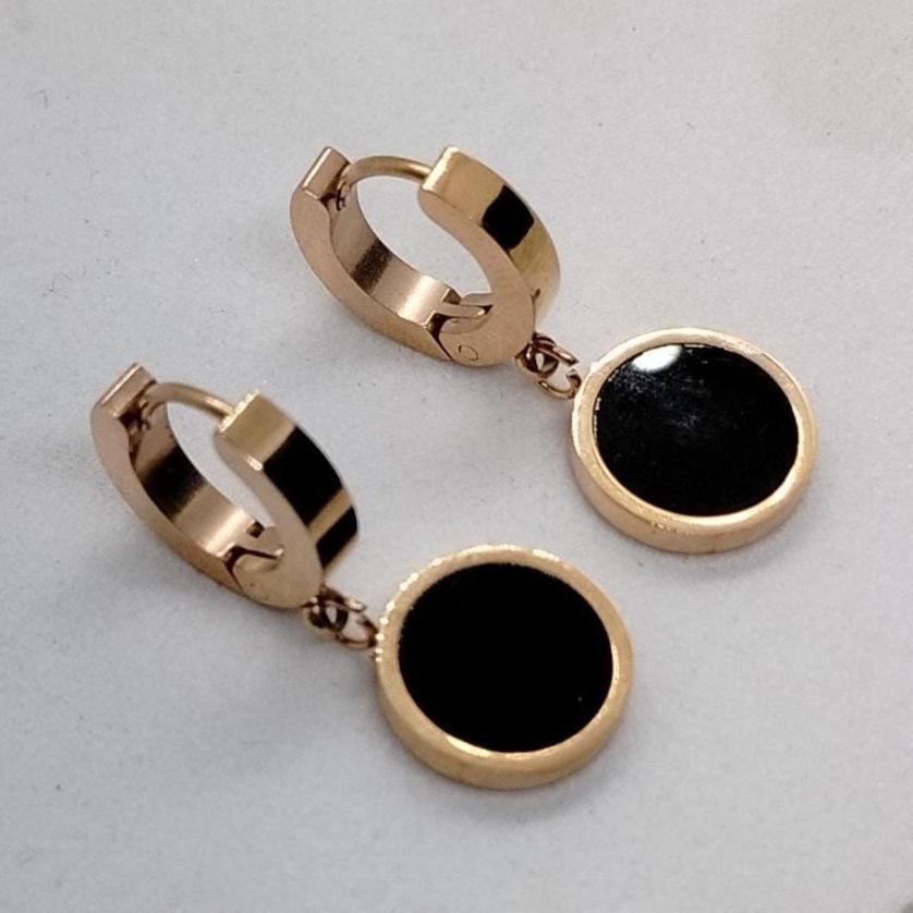 Minimalist Black Disc Drop Earrings